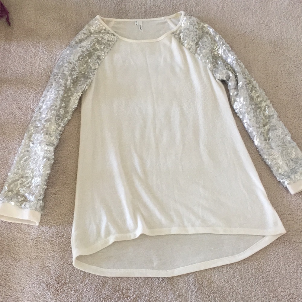Sequin sleeve tunic sweater